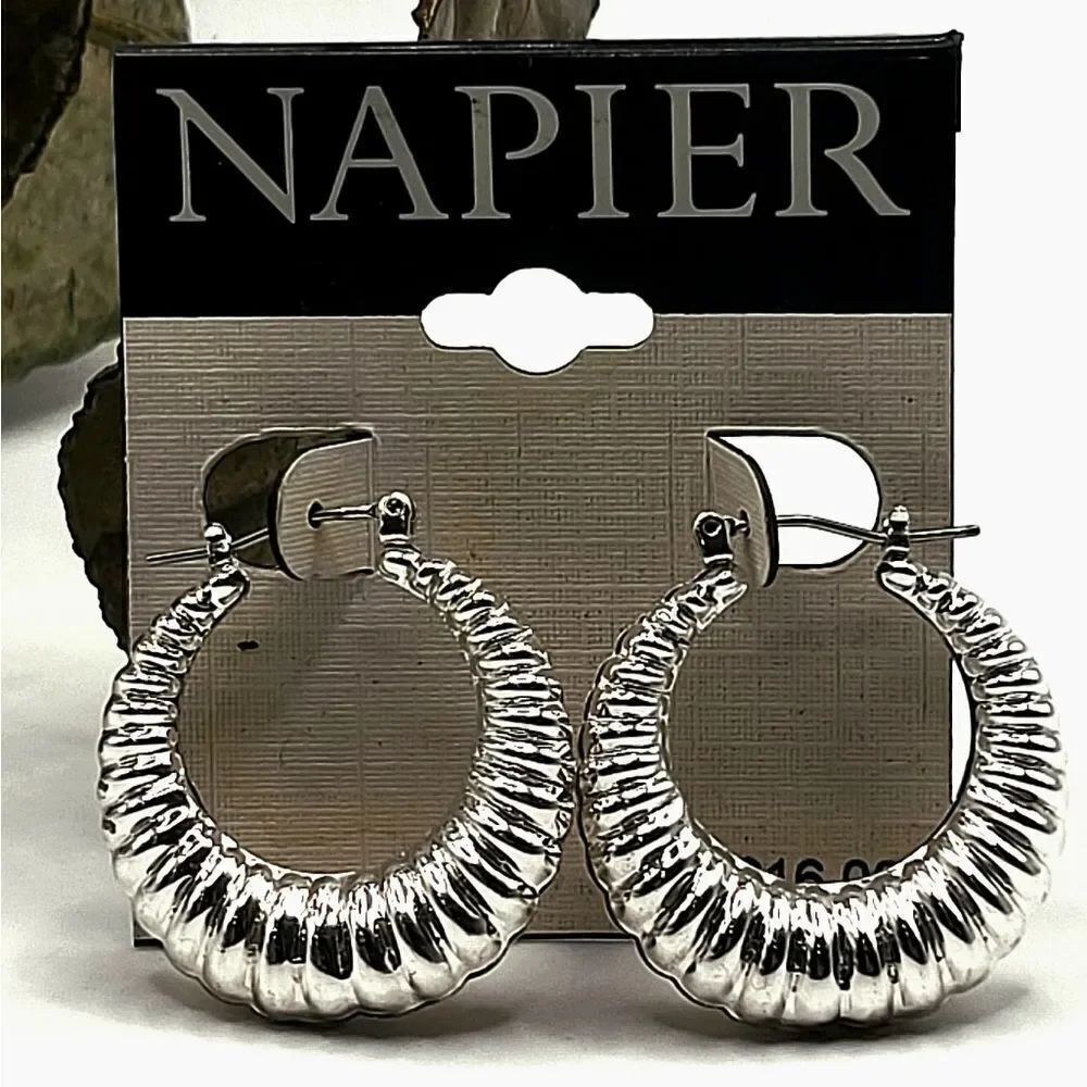 "5/$40" Napier Silvertone Chunky Ribbed Hoop Earrings